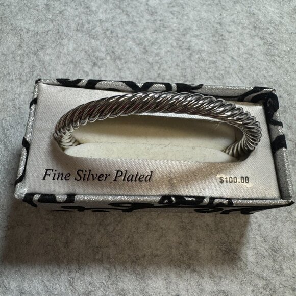 Silver-Plated Twisted Cuff Bracelet With Ornate End Caps - Picture 2 of 7